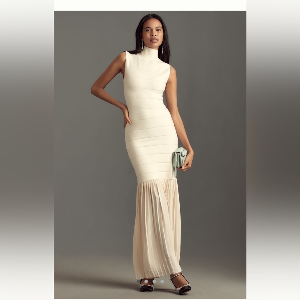 Anthropologie BLITHE Fitted Twofer Maxi Dress is ivory worn once basically new